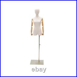 Adult Female Faceless White Linen Dress Form Mannequin with Flexible Arms & Base