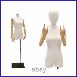 Adult Female Faceless White Linen Dress Form Mannequin with Flexible Arms & Base