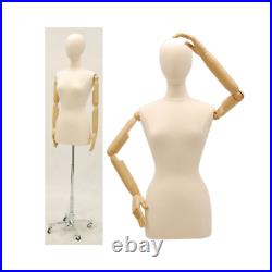 Adult Female Mannequin Dress Form Torso with Flexible Arms & Chrome Caster Base