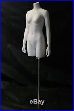 Adult Female Matte White Fiberglass 3/4 Headless Torso Mannequin with Base
