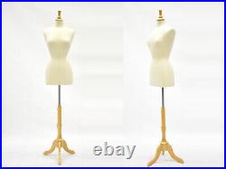 Adult Female Off White Linen Dress Form Mannequin Torso Size 6-8 with Base