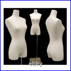 Adult Female Pinnable White Linen Dress Form Mannequin Torso with Thighs & Base