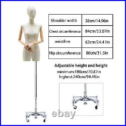 Adult Female White Torso Dress Form Mannequin Display With Silver Wheel Base NEW