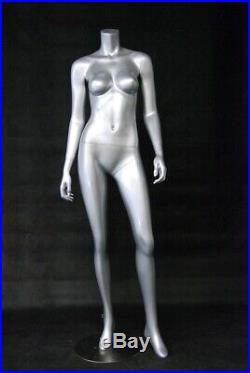 Adult Headless Standing Female Glossy Silver Fiberglass Mannequin with Base