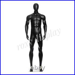 Adult Male Matte Black Plastic Muscular Standing Mannequin with Base