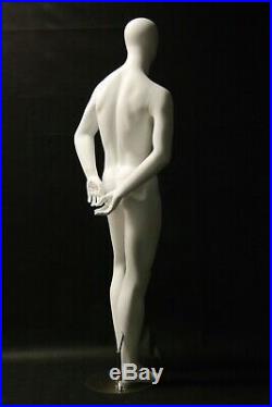 Adult Male Matte White Faceless Fiberglass Standing Mannequin with Base