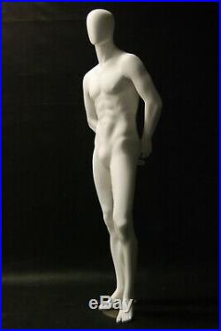 Adult Male Matte White Faceless Fiberglass Standing Mannequin with Base