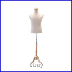 Adult Male Off White Torso Shirt Form Mannequin Display with Wood Tripod Base