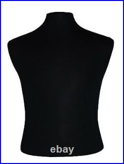 Adult Male Pinnable Black Torso Shirt Dress Form Mannequin with Black Wood Base