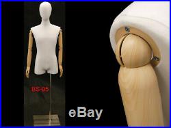Adult Male White Linen 3/4 Torso Mannequin Form with Flexible Arms and Head