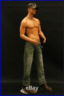 Adult Tan Male Realistic Fiberglass Standing Full Body Mannequin with Base