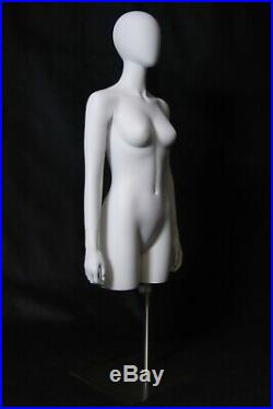 Adult Women's 3/4 Body Torso Matte White Fiberglass Egg Head Mannequin Display