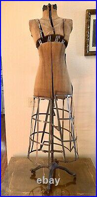 Antique 1900's Industrial Adjustable Mannequin Dress Form Ornate Cast Iron Base