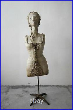 Antique 1920's French Female Art Dress Form Mannequin on Steel Stand