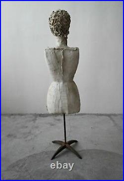 Antique 1920's French Female Art Dress Form Mannequin on Steel Stand