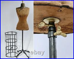 Antique Dress Form Cast Iron Base Cage Skirt Industrial Mannequin Restored vtg