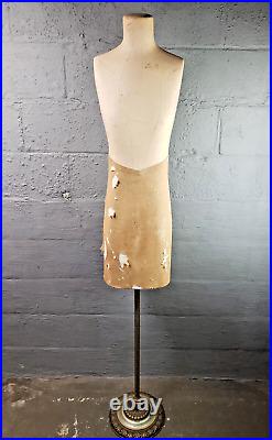 Antique Dress Form Mannequin Model Adjusts 69 to 43 Cast Iron Base Paper Mache