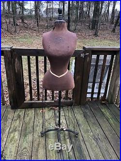 Antique Dress Form Mannequin Wasp Waist Cast Iron Base on Casters