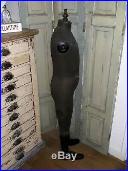 Antique French Napoleon 3 Dressform mannequin with wooden legs, marked Stockman