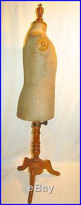 Antique Girard Paris Buste Rare Child Wasp Waist Dress Form Mannequin Silk Dress