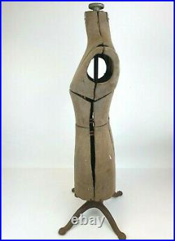 Antique Mannequin Victorian Adjustable Dress Form Cast Iron Base Early 1900's