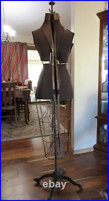 Antique SIMPLE Mechanical WROUGHT IRON & WOODEN INDUSTRIAL DRESS FORM Steampunk
