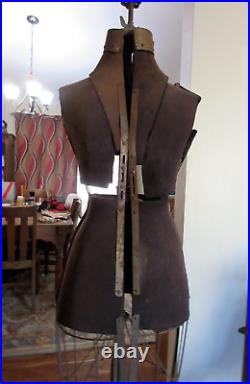 Antique SIMPLE Mechanical WROUGHT IRON & WOODEN INDUSTRIAL DRESS FORM Steampunk
