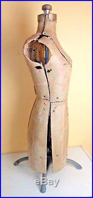 Antique Vintage Primitive Cardboard Cast Iron Mannequin Dress Form Adjustable