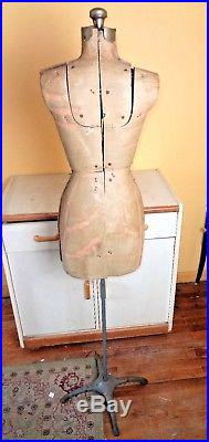 Antique Vintage Primitive Cardboard Cast Iron Mannequin Dress Form Adjustable