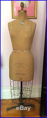 Antique Wolf Body Dress Form Fabric & Metal on Wheels Model 1955