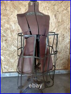 Antique pre 1930s adjustable dress form with cage skirt