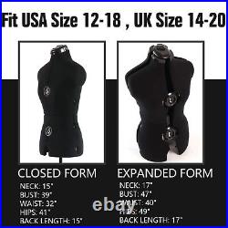 Black Dress Form Adjustable Mannequin for Sewing, Female Size 12-18 Pinnable
