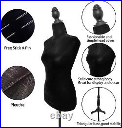 Black Female Dress Form Mannequin Torso Body with Adjustable Tripod Stand Dress