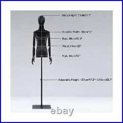 Black Female Dress Form Mannequin Torso Body with Solid Wood Arm and Metal Sq
