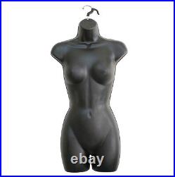 Black Female Mannequin Hip Long Hollow Back Body Torso Dress Form & Hanging H