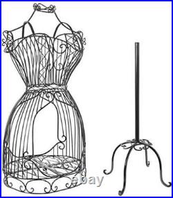 Black Metal Adjustable Wire Frame Dress Form Stand, Mannequin Garment Rack