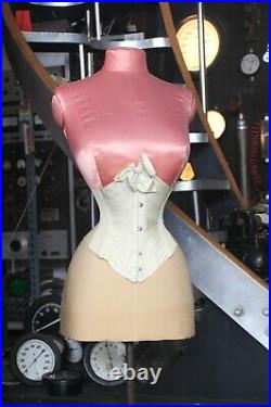 CORSET DISPLAY FORM 1890s WITH RIBBON CORSET VICTORIAN RARE WOOD BASE