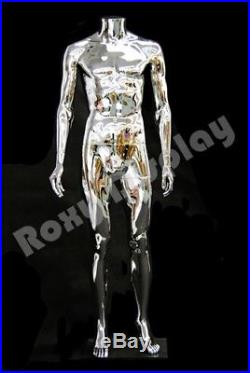 Chrome Plastic Male Egg Head (Removable) Mannequin with Square Glass Base