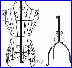 Designers Black Metal Adjustable Height Wire Frame Dress Form Display Stand
