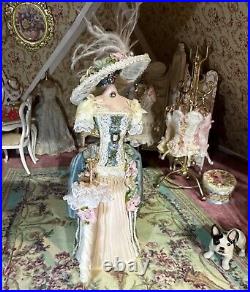 Dollhouse Miniature Victorian artisan made dress form mannequin with a hat