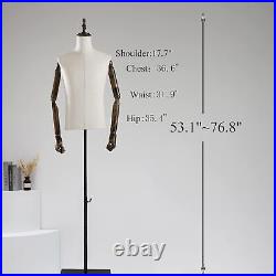 Dress Form Male Hei. Male Mannequin Torso with Metal Stand and Wooden Arms