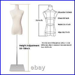Dress Form Mannequin Body, 50-70Adjustable Height Female Beige Linen Fabric Dress Form Mannequin Body, 50-70Adjustable Height Female Beige Linen Fabric