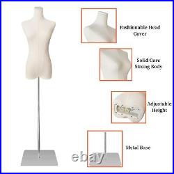 Dress Form Mannequin Body, 50-70Adjustable Height Female Beige Linen Fabric