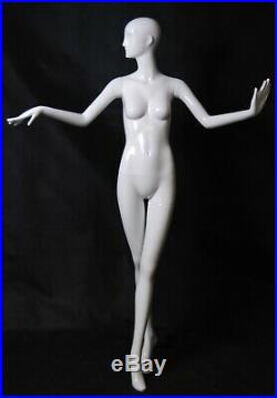 Female Abstract Full Body Glossy White Fiberglass Mannequin with Metal Base