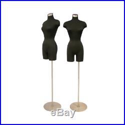 Female Adult Black Dress Form 3/4 Mannequin Torso Display with Round Metal Base