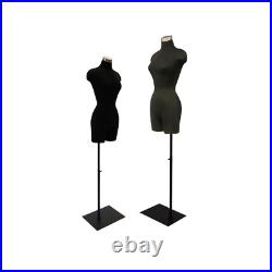Female Adult Black Dress Form Mannequin Torso Display with Square Metal Base