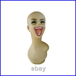 Female Adult Fiberglass Realistic Fleshtone Laughing Smiling Mannequin Head