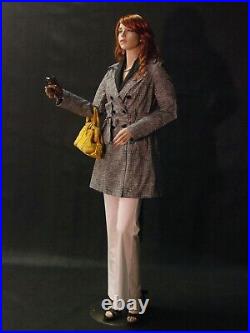 Female Adult Fleshtone Realistic Face Fiberglass Mannequin with Movable Elbows