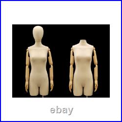Female Adult Off White Linen Dress Form Mannequin with Head & Flexible Arms