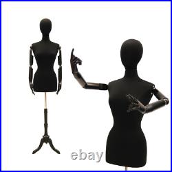 Female Black Pinnable Dress Form Mannequin Torso with Flexible Arms Size 6-8